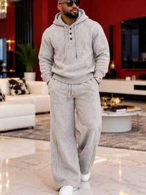 100% Cashmere Wool Luxury Hoodie & Wide-Leg Pant Set